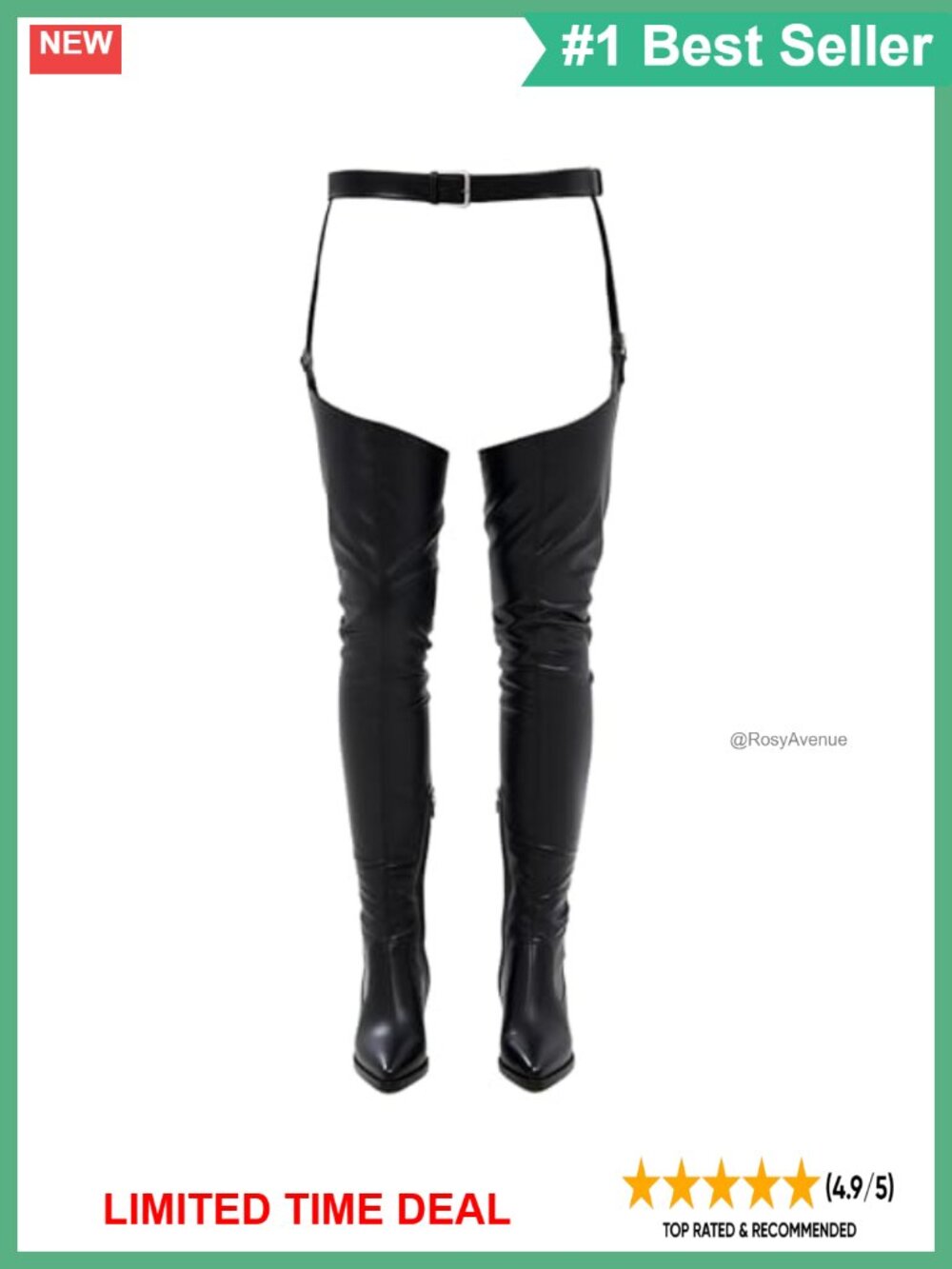 Thigh High Over Knee Boots Faux Leather Pointed Toe Chunky Heel Buckle